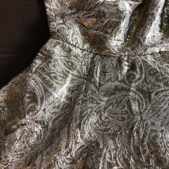 ASOS petite uk 6 us 2 gold foil metallic one shoulder party dress full skirt - Picture 2 of 5